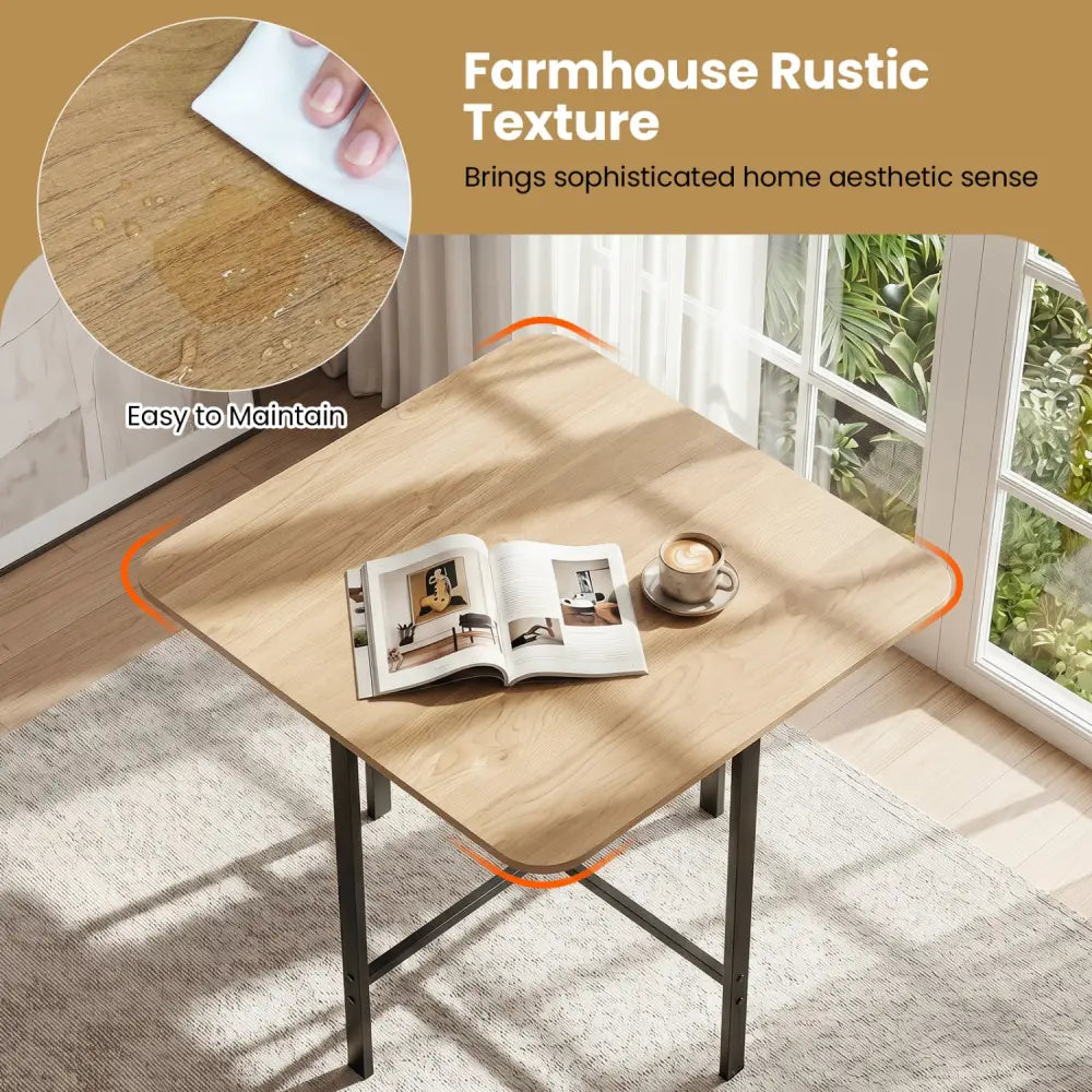Dining Table Set with 4 Upholstered Stools and Metal Frame-Natural - Natural & Black - Dining Room Sets