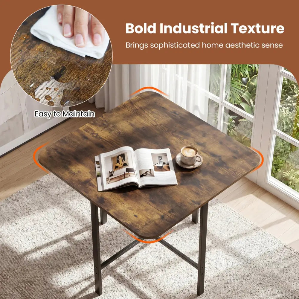 Dining Table Set with 4 Upholstered Stools and Metal Frame-Rustic Brown - Rustic Brown - Dining Room Sets