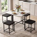 Dining Table Set with 4 Upholstered Stools and Metal Frame-White - White - Dining Room Sets