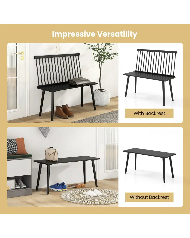 Dining Windsor Bench with Spindle Back and Anti-Slip Foot Pads-Black - Black - Dining Chairs