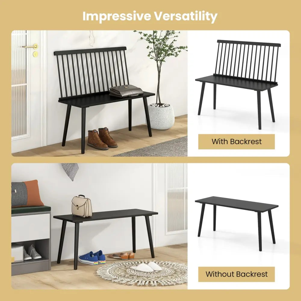 Dining Windsor Bench with Spindle Back and Anti-Slip Foot Pads-Black - Black - Dining Chairs