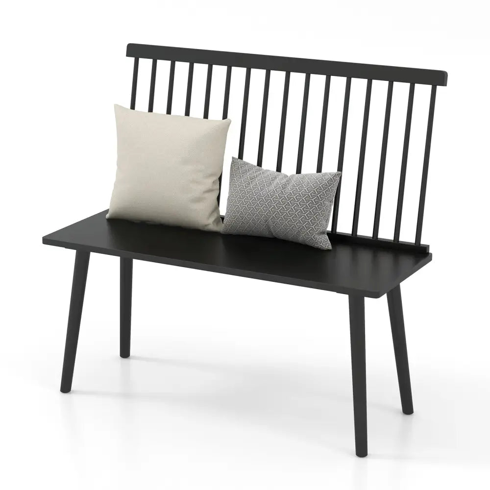Dining Windsor Bench with Spindle Back and Anti-Slip Foot Pads-Black - Black - Dining Chairs