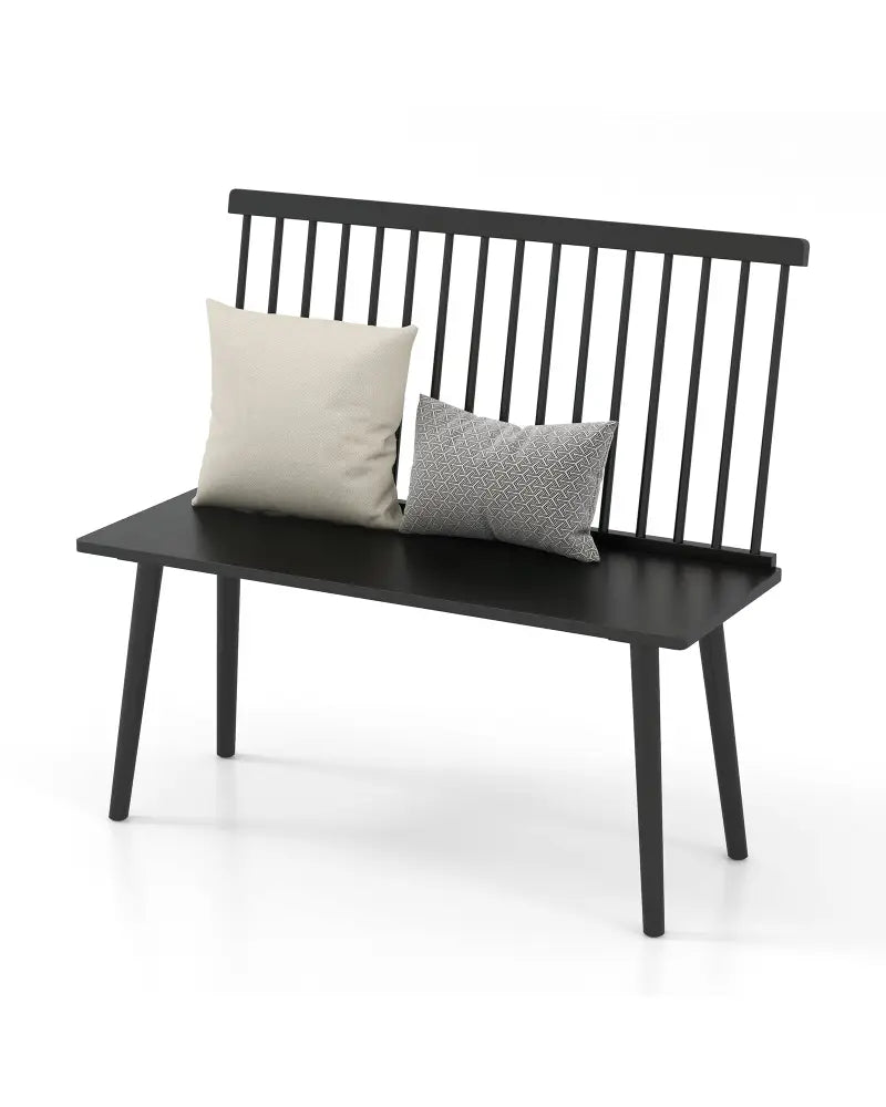 Dining Windsor Bench with Spindle Back and Anti-Slip Foot Pads-Black - Black - Dining Chairs