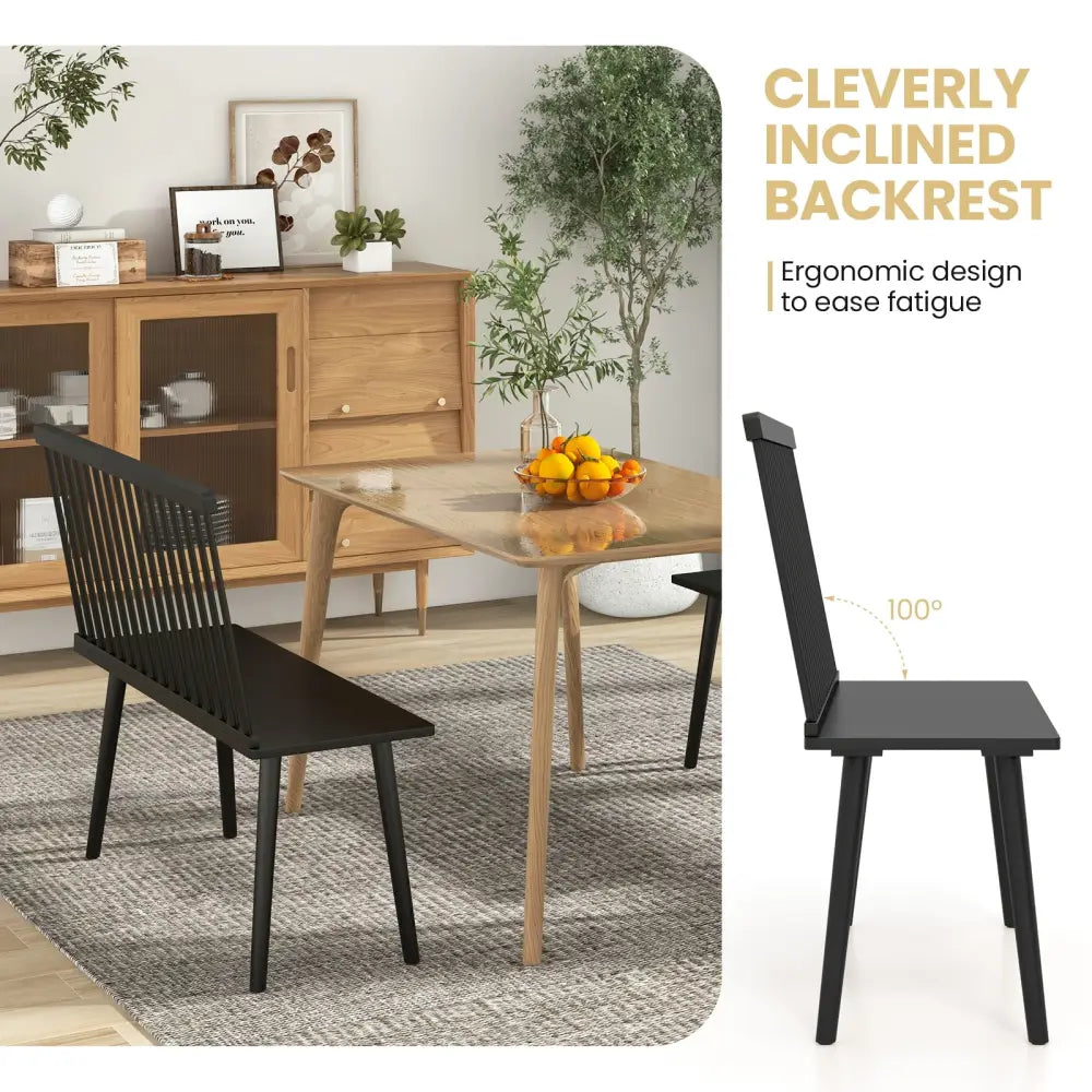 Dining Windsor Bench with Spindle Back and Anti-Slip Foot Pads-Black - Black - Dining Chairs