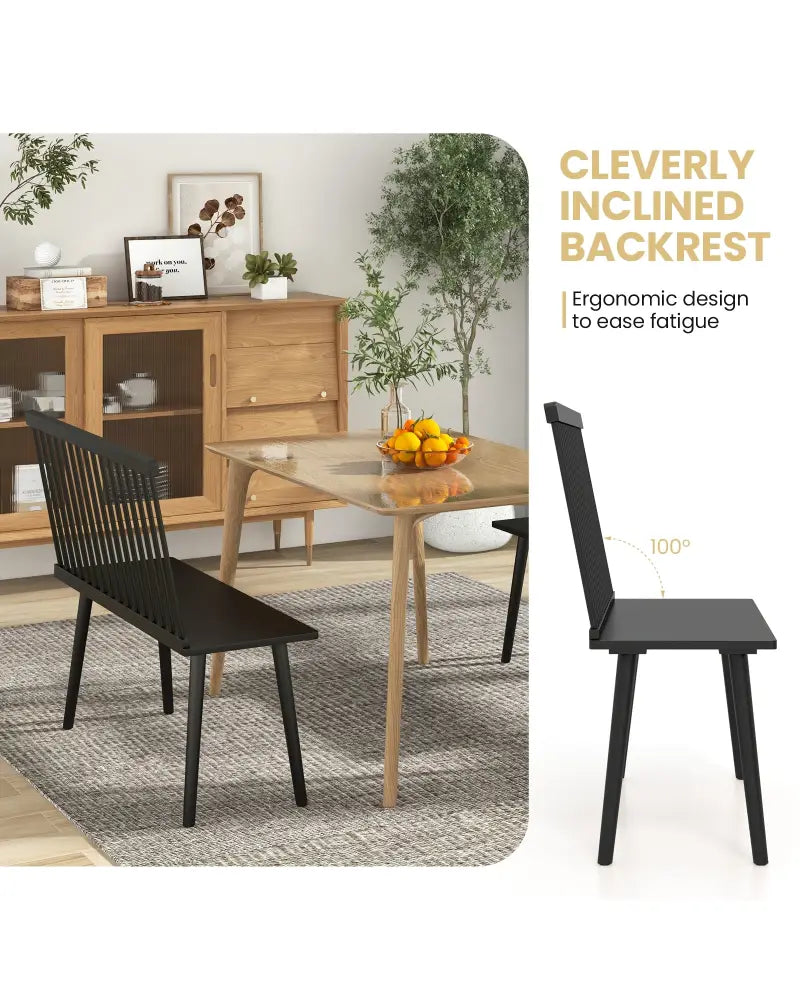 Dining Windsor Bench with Spindle Back and Anti-Slip Foot Pads-Black - Black - Dining Chairs