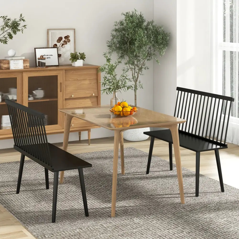 Dining Windsor Bench with Spindle Back and Anti-Slip Foot Pads-Black - Black - Dining Chairs
