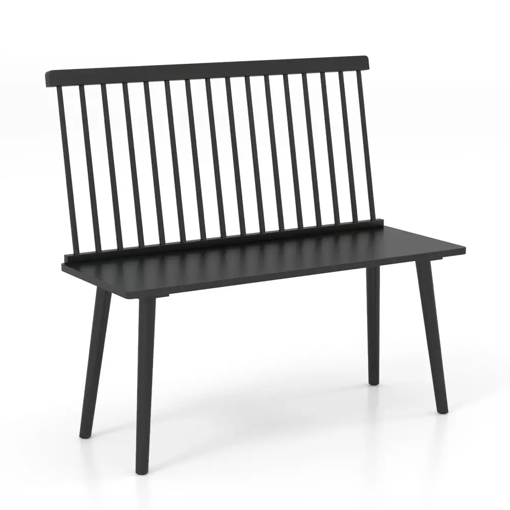 Dining Windsor Bench with Spindle Back and Anti-Slip Foot Pads-Black - Black - Dining Chairs
