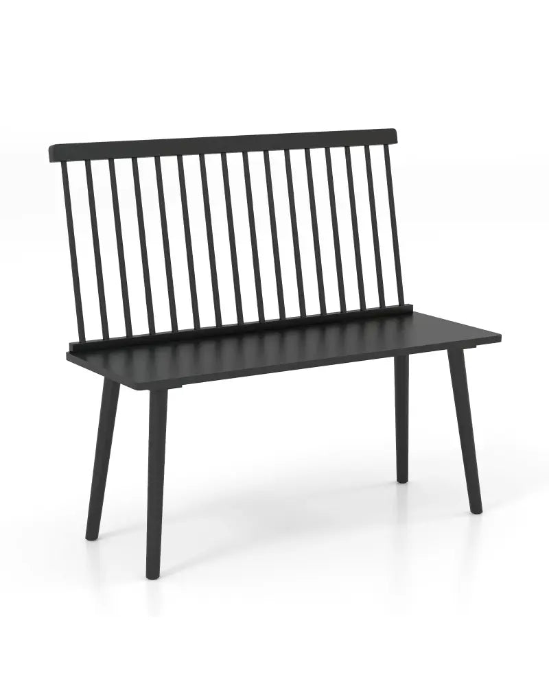 Dining Windsor Bench with Spindle Back and Anti-Slip Foot Pads-Black - Black - Dining Chairs