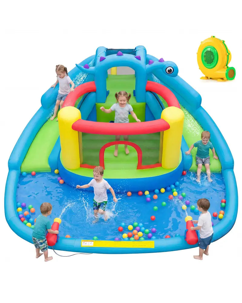 Dinosaur-themed Inflatable Water Slide Park with 950W Air Blower - Multicolor - Inflatable Water Slides