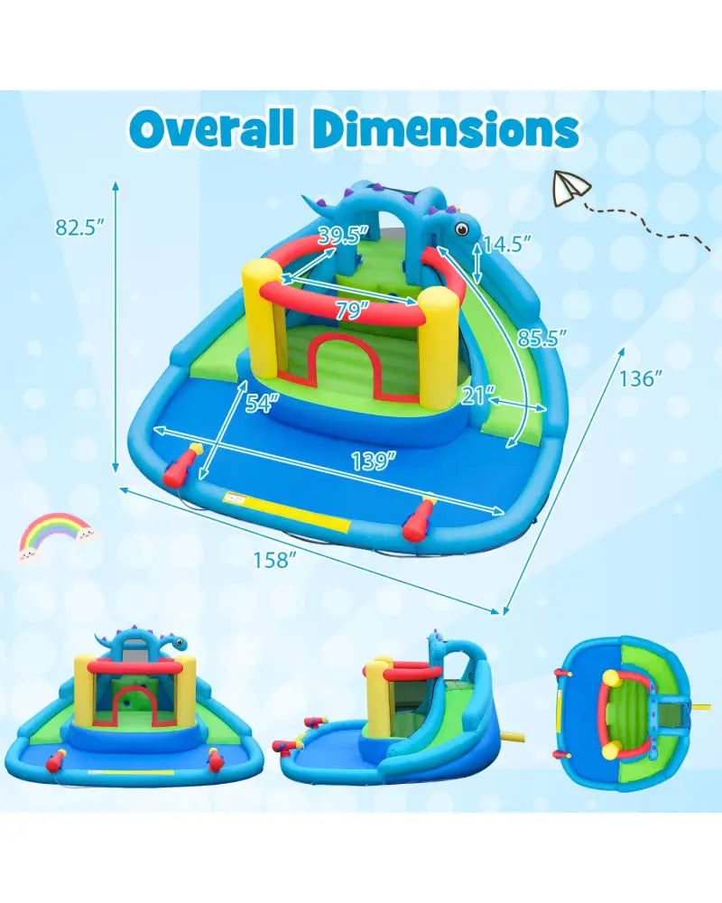 Dinosaur-themed Inflatable Water Slide Park with 950W Air Blower - Multicolor - Inflatable Water Slides