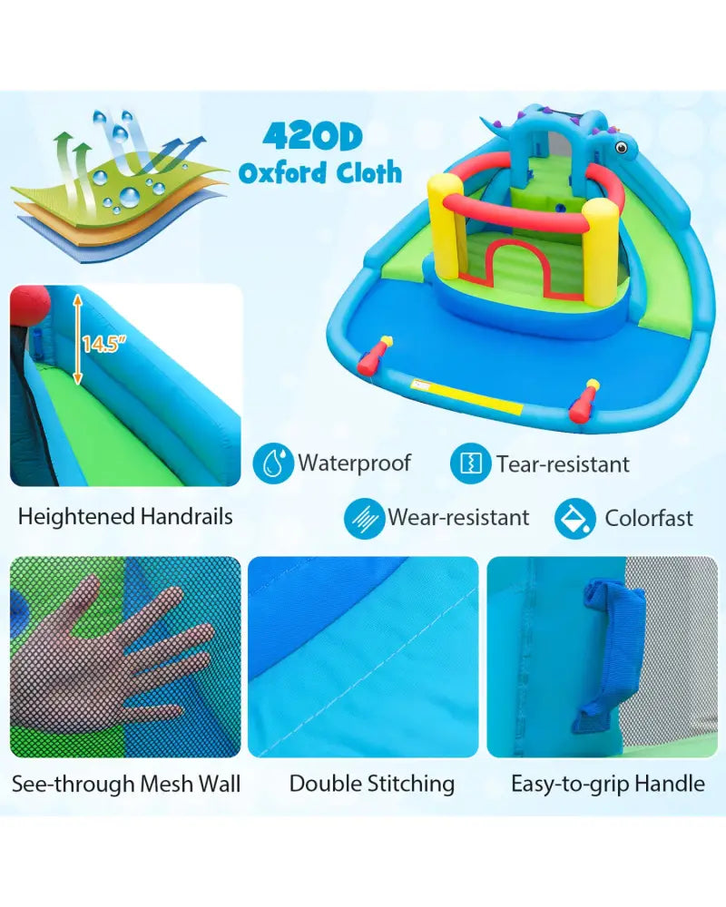 Dinosaur-themed Inflatable Water Slide Park with 950W Air Blower - Multicolor - Inflatable Water Slides