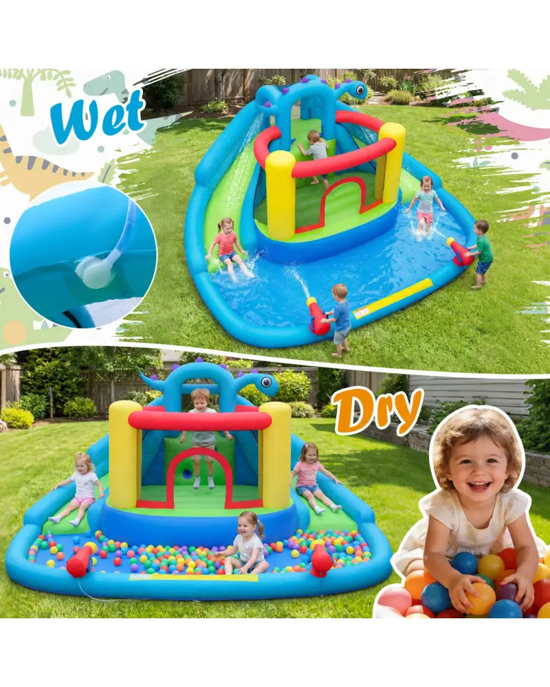 Dinosaur-themed Inflatable Water Slide Park with 950W Air Blower - Multicolor - Inflatable Water Slides