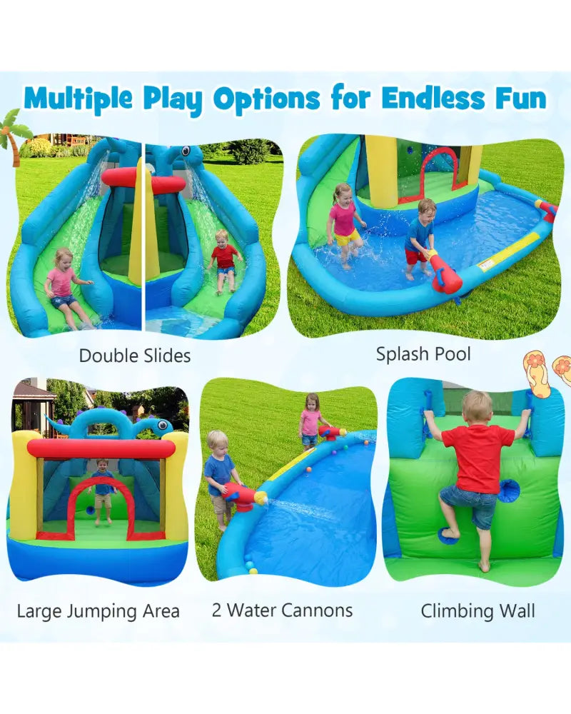 Dinosaur-themed Inflatable Water Slide Park with 950W Air Blower - Multicolor - Inflatable Water Slides
