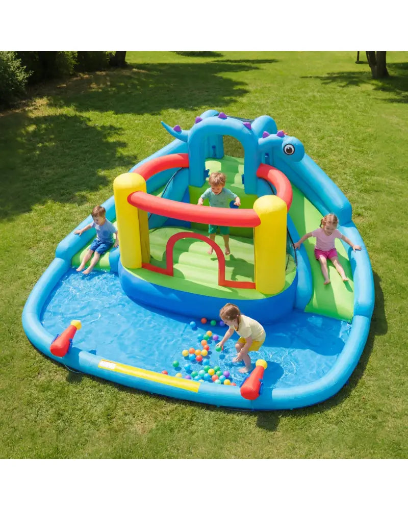 Dinosaur-themed Inflatable Water Slide Park with 950W Air Blower - Multicolor - Inflatable Water Slides
