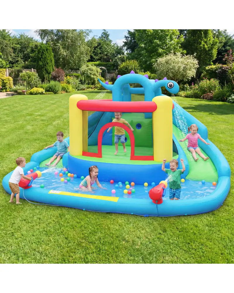 Dinosaur-themed Inflatable Water Slide Park with 950W Air Blower - Multicolor - Inflatable Water Slides