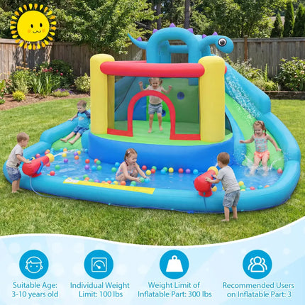 Dinosaur-themed Kids Inflatable Bounce House Inflatable Water Slide Park - Multicolor - Inflatable Water Slides