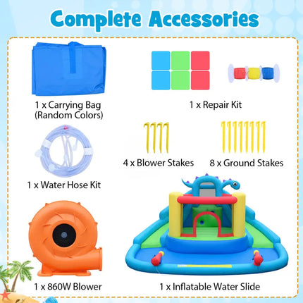 Dinosaur-themed Kids Inflatable Bounce House Inflatable Water Slide Park - Multicolor - Inflatable Water Slides