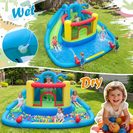 Dinosaur-themed Kids Inflatable Bounce House Inflatable Water Slide Park - Multicolor - Inflatable Water Slides