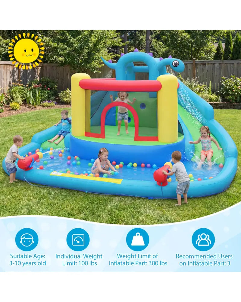 Dinosaur-themed Kids Inflatable Bounce House with 860W Air Blower - Multicolor - Inflatable Water Slides
