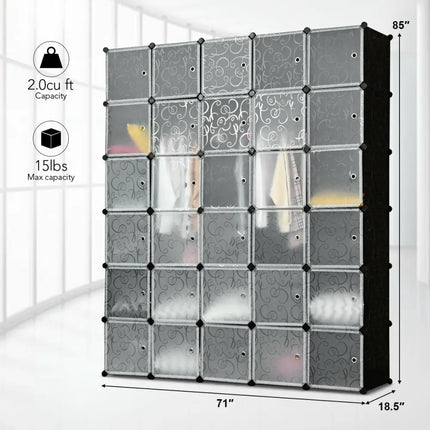 DIY 30 Cube Portable Closet Clothes Wardrobe Cabinet - Transparent - Clothing & Closet Storage