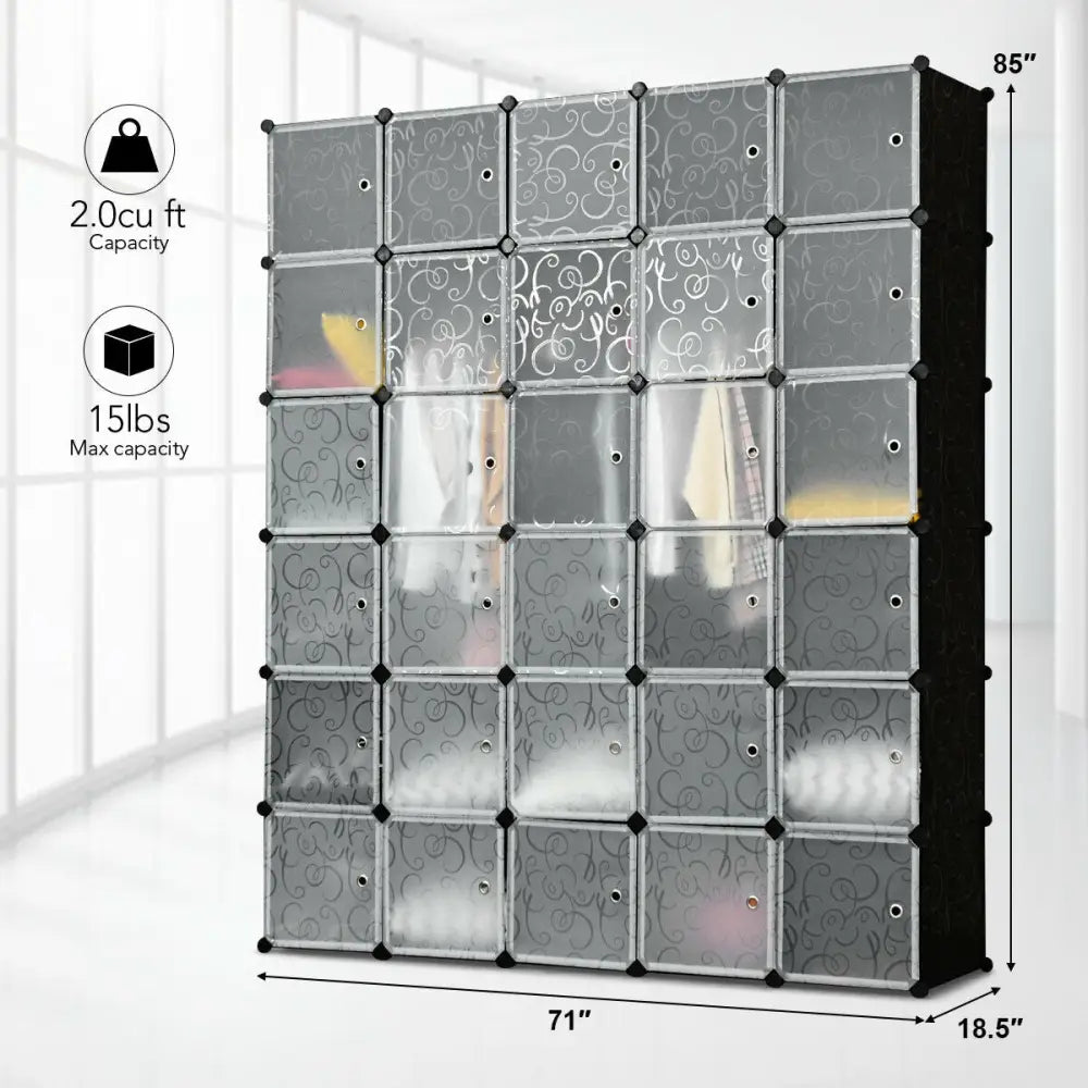 DIY 30 Cube Portable Closet Clothes Wardrobe Cabinet - Transparent - Clothing & Closet Storage