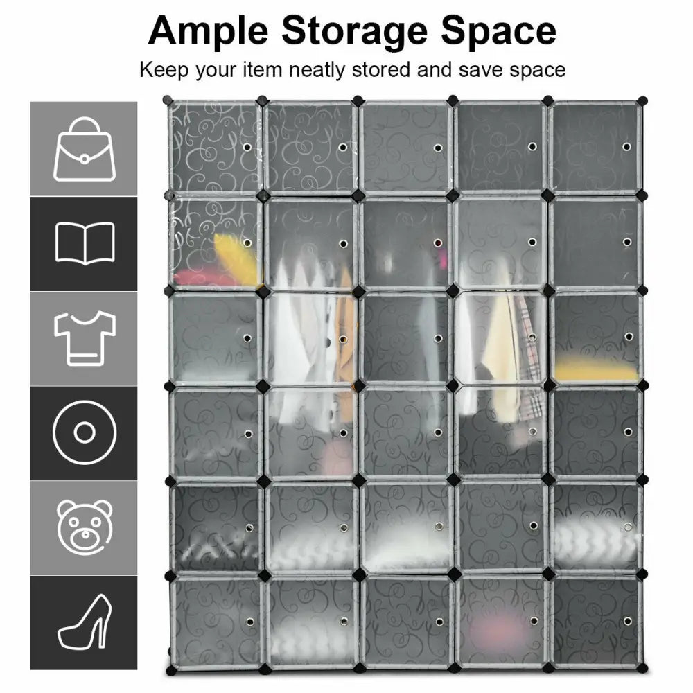 DIY 30 Cube Portable Closet Clothes Wardrobe Cabinet - Transparent - Clothing & Closet Storage