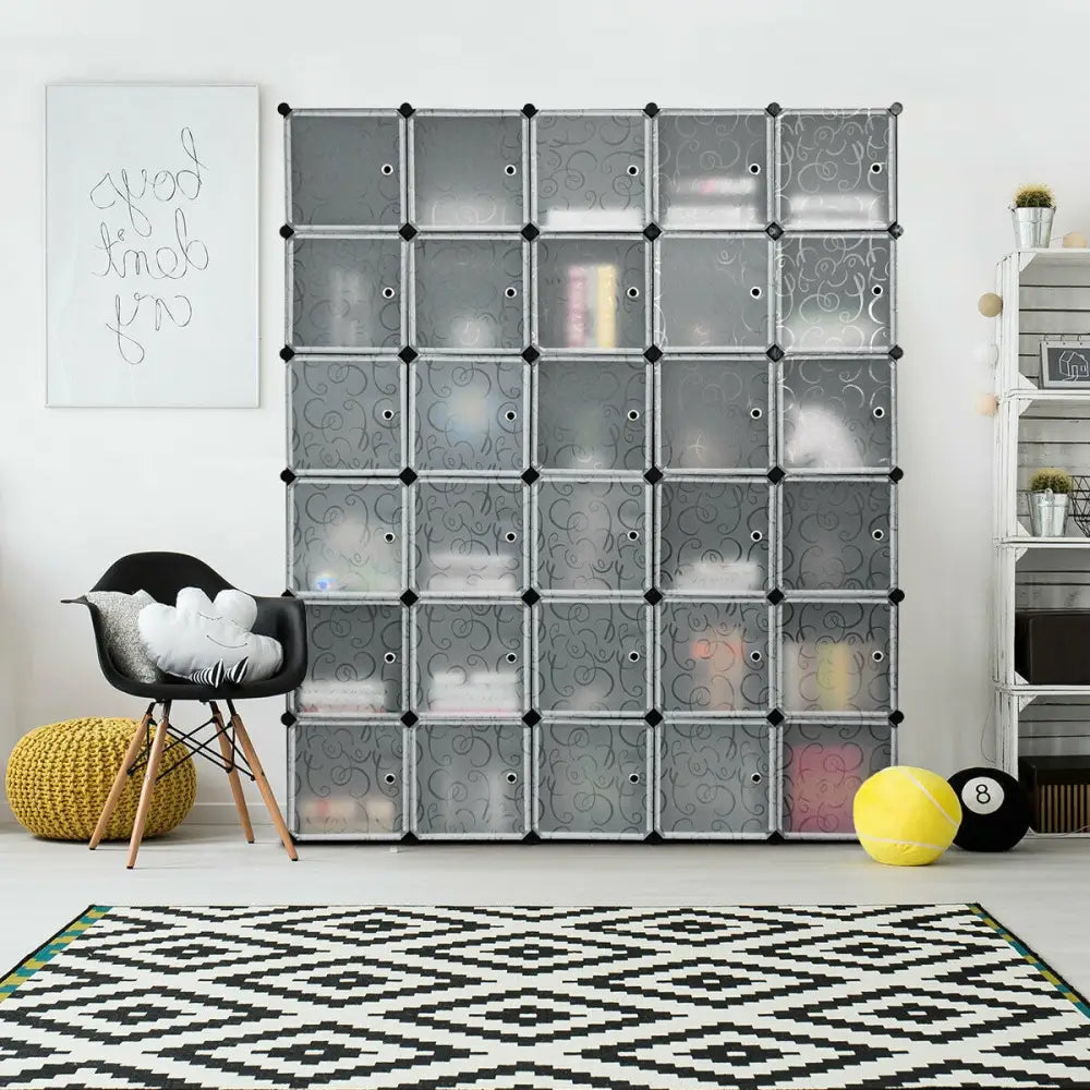DIY 30 Cube Portable Closet Clothes Wardrobe Cabinet - Transparent - Clothing & Closet Storage
