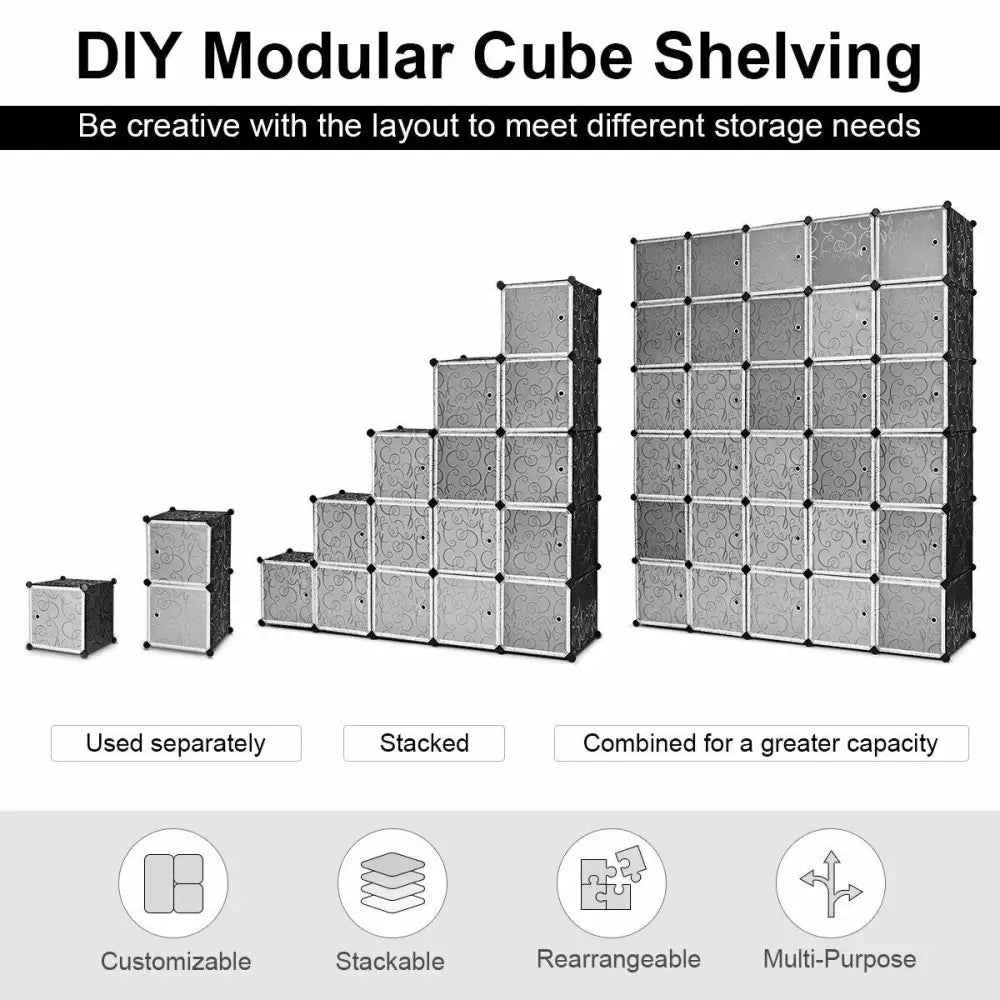 DIY 30 Cube Portable Closet Clothes Wardrobe Cabinet - Transparent - Clothing & Closet Storage
