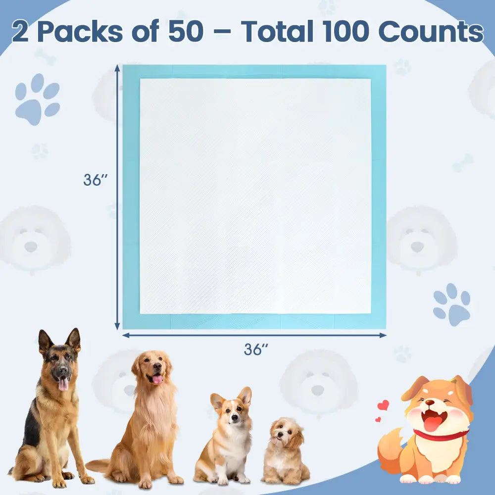 Dog and Puppy Pee Pads 36’’ x 36’’ (100 Counts) for Potty Training-Blue - Blue - Dog Supplies