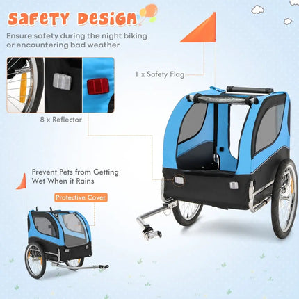 Dog Bike Trailer Foldable Pet Cart with 3 Entrances for Travel - Blue - Oasis Home Essentials