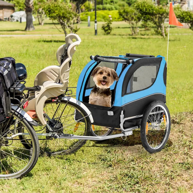 Dog Bike Trailer Foldable Pet Cart with 3 Entrances for Travel - Blue - Oasis Home Essentials