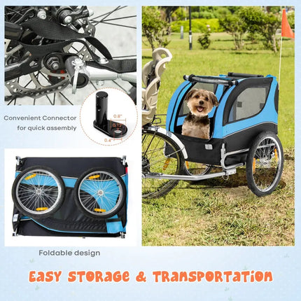 Dog Bike Trailer Foldable Pet Cart with 3 Entrances for Travel - Blue - Oasis Home Essentials