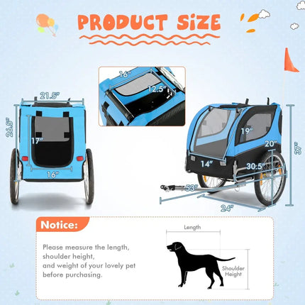 Dog Bike Trailer Foldable Pet Cart with 3 Entrances for Travel - Blue - Oasis Home Essentials