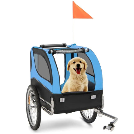 Dog Bike Trailer Foldable Pet Cart with 3 Entrances for Travel - Blue - Oasis Home Essentials