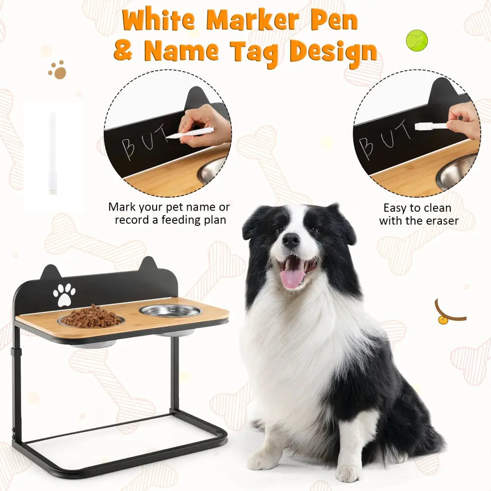Dog Bowl Stand with 2 Stainless Steel Food Water Bowls - Dog Supplies