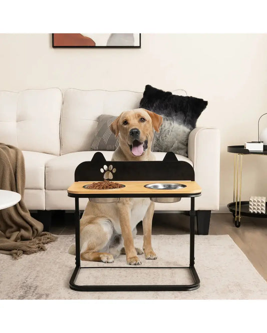 Dog Bowl Stand with 2 Stainless Steel Food Water Bowls - Dog Supplies