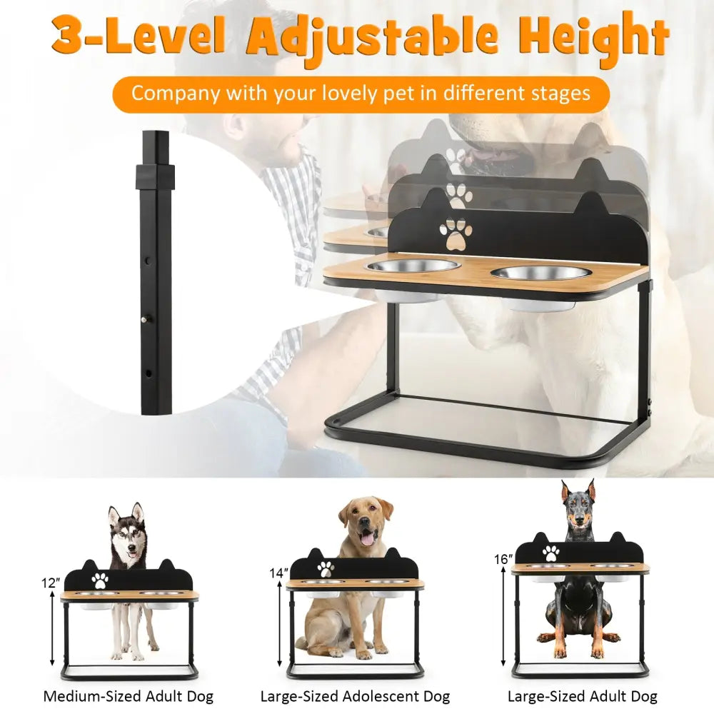 Dog Bowl Stand with 2 Stainless Steel Food Water Bowls - Dog Supplies