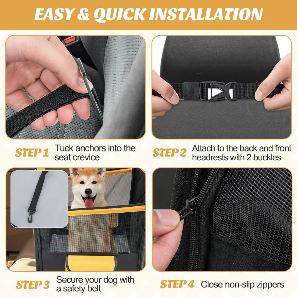 Dog Car Seat Cover with Mesh Window for Small and Medium Dogs-Black - Black - Dog Supplies