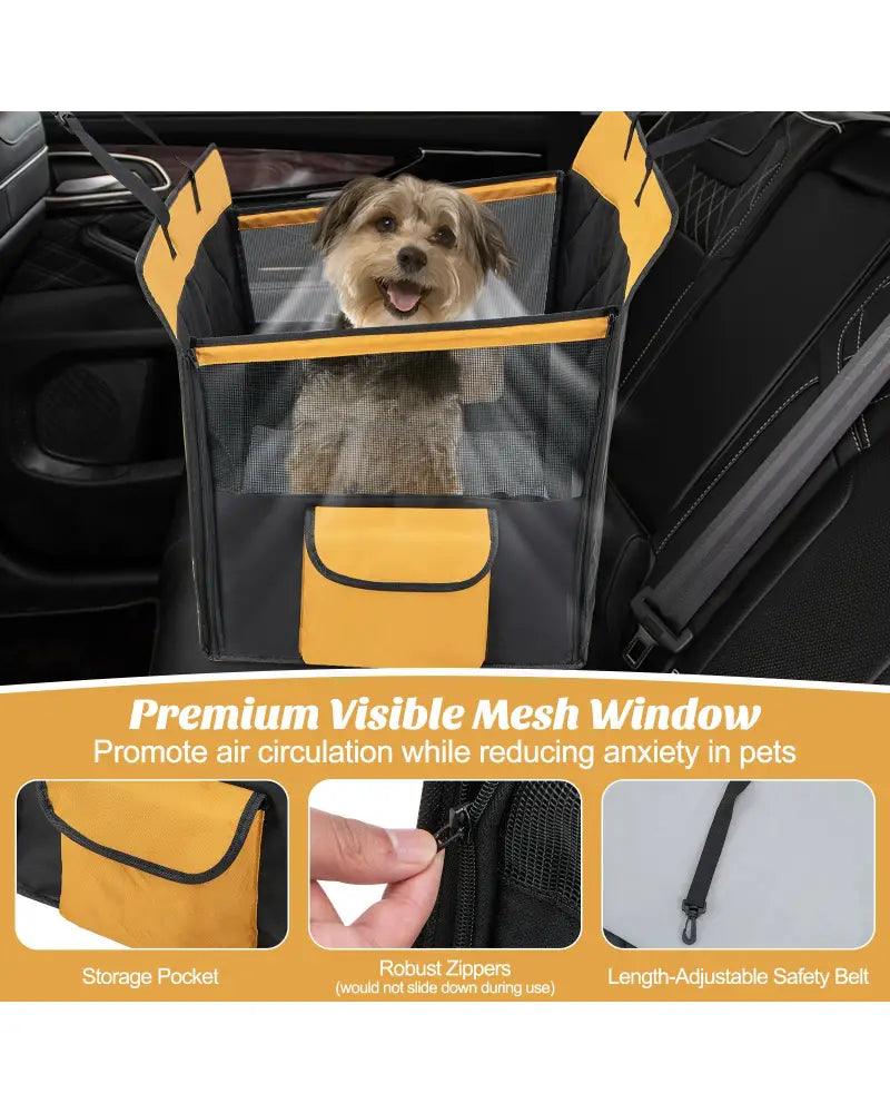 Dog Car Seat Cover with Mesh Window for Small and Medium Dogs-Black - Black - Dog Supplies