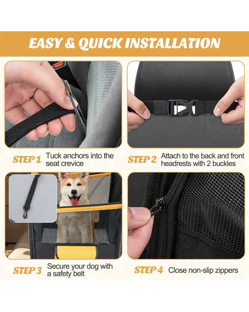 Dog Car Seat Cover with Mesh Window for Small and Medium Dogs-Black - Black - Dog Supplies