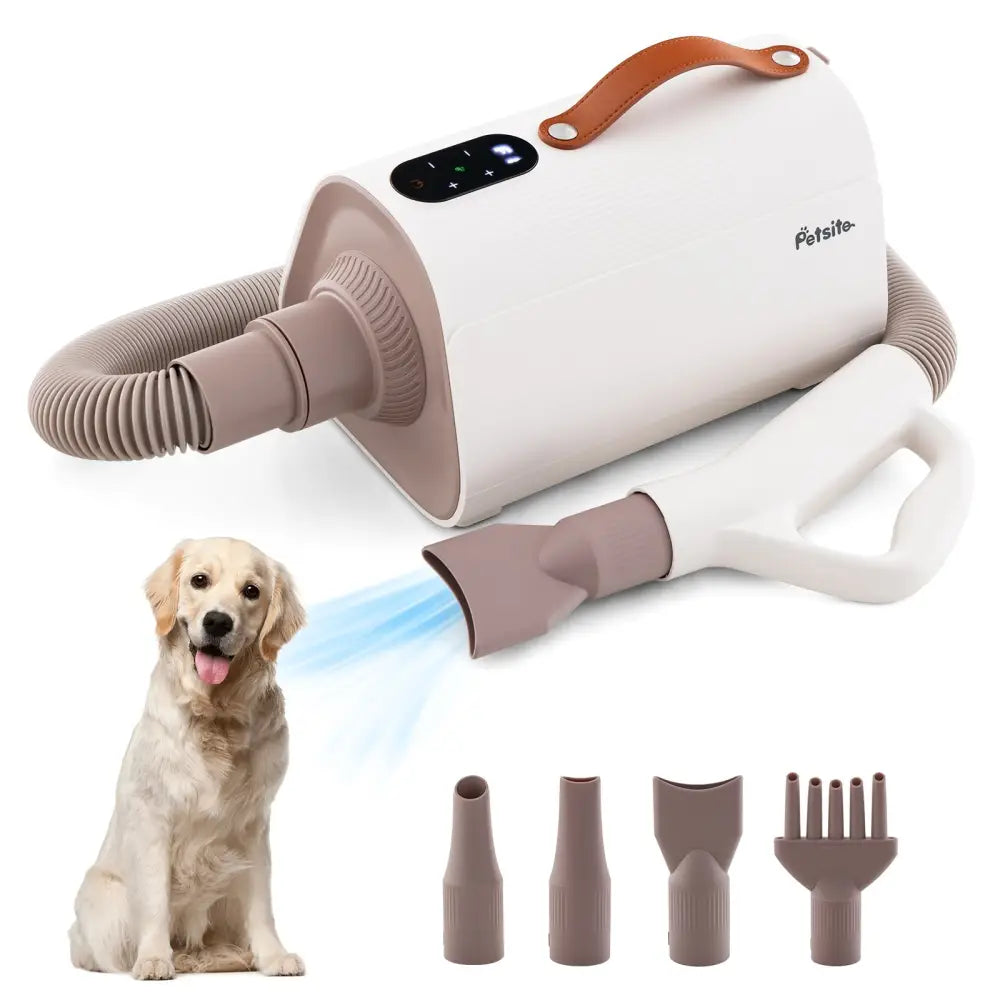 Dog Cat Hair Blower with Negative Ion Function and Adjustable Temperature - White - Dog Supplies