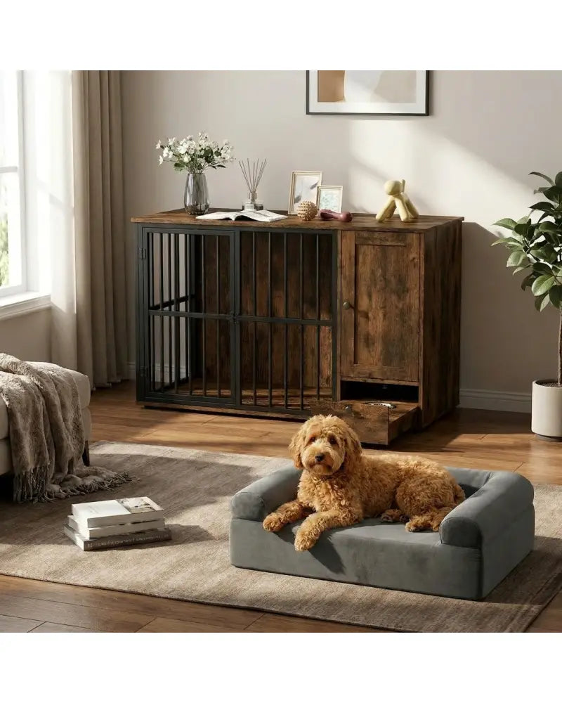 Dog Crate Furniture & Cooling Gel Dog Bed for Small and Medium Dogs - Brown - Dog Kennels