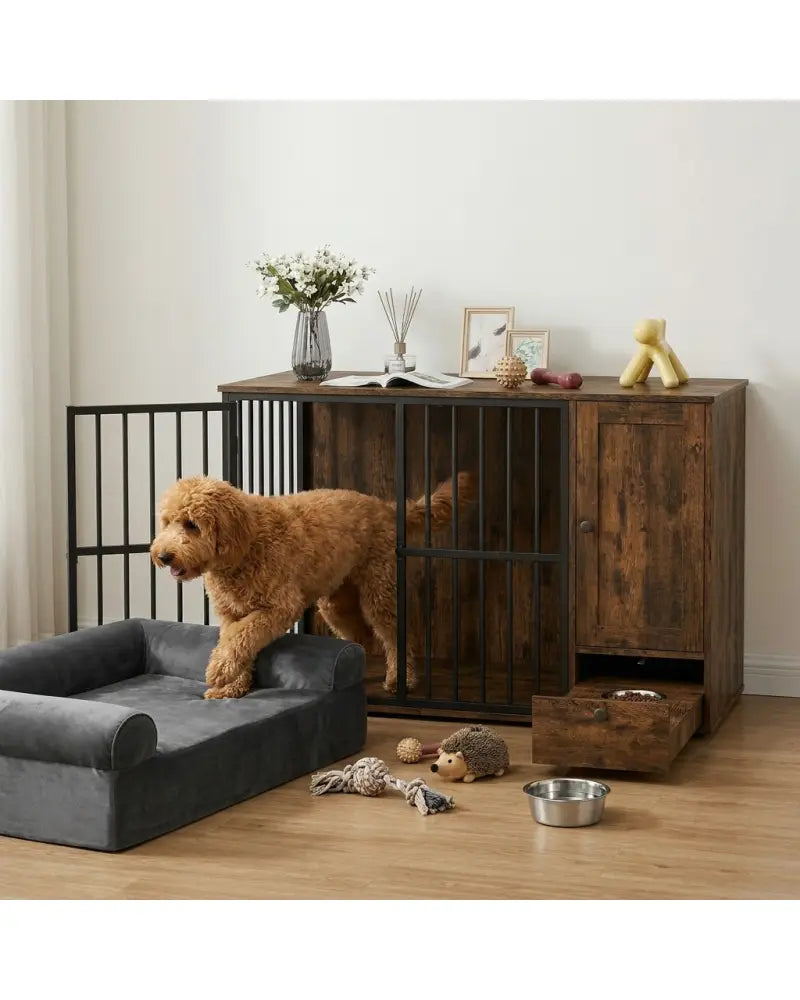 Dog Crate Furniture & Cooling Gel Dog Bed for Small and Medium Dogs - Brown - Dog Kennels