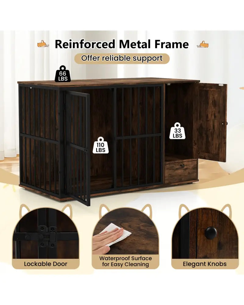 Dog Crate Furniture & Cooling Gel Dog Bed for Small and Medium Dogs - Brown - Dog Kennels