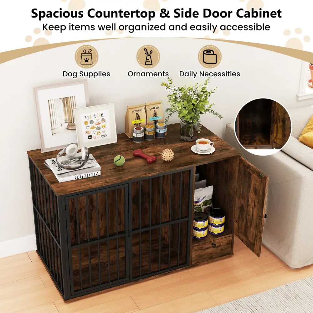 Dog Crate Furniture & Cooling Gel Dog Bed for Small and Medium Dogs - Brown - Dog Kennels