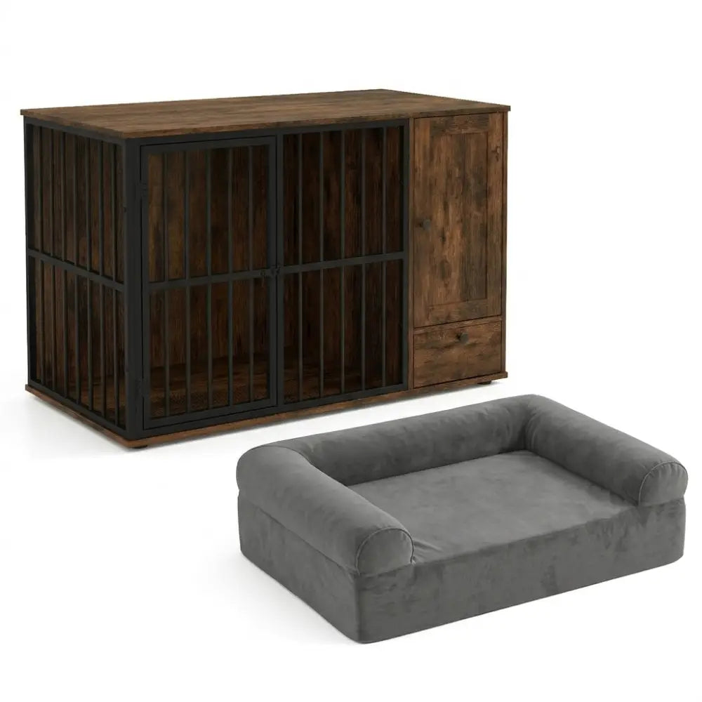 Dog Crate Furniture & Cooling Gel Dog Bed for Small and Medium Dogs - Brown - Dog Kennels