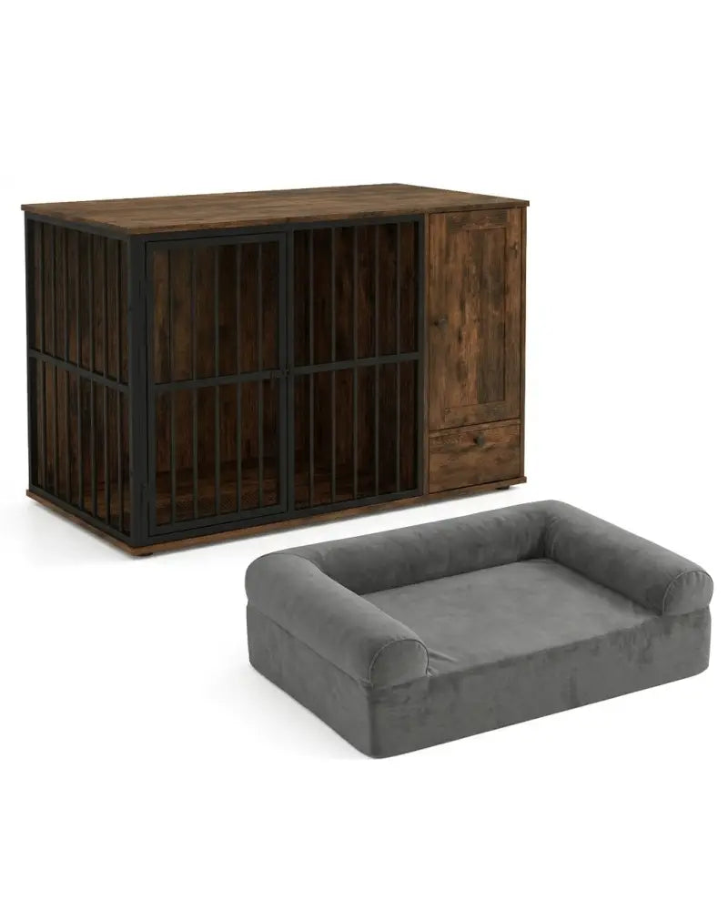 Dog Crate Furniture & Cooling Gel Dog Bed for Small and Medium Dogs - Brown - Dog Kennels