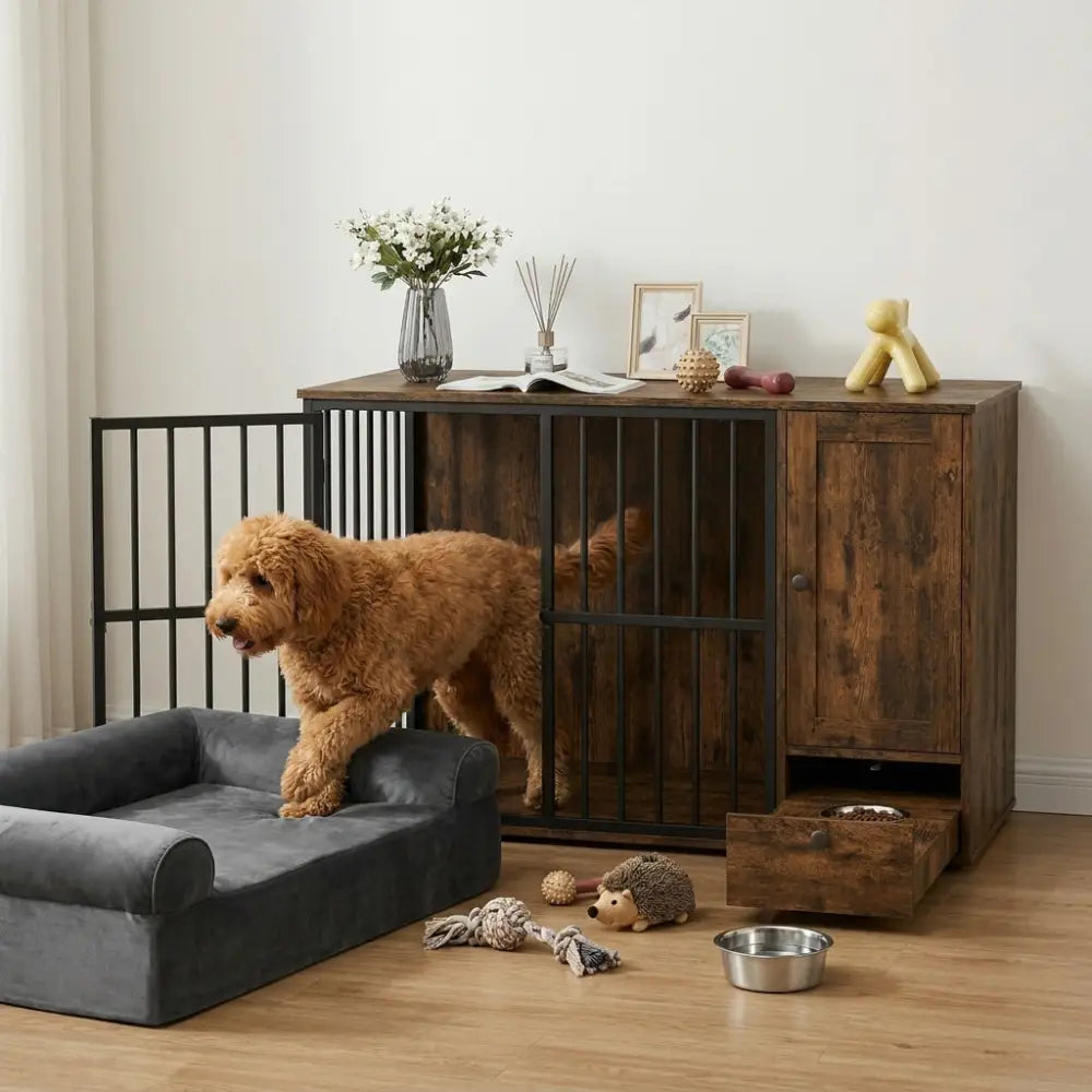 Dog Crate Furniture & Cooling Gel Dog Bed for Small and Medium Dogs - Brown - Dog Kennels