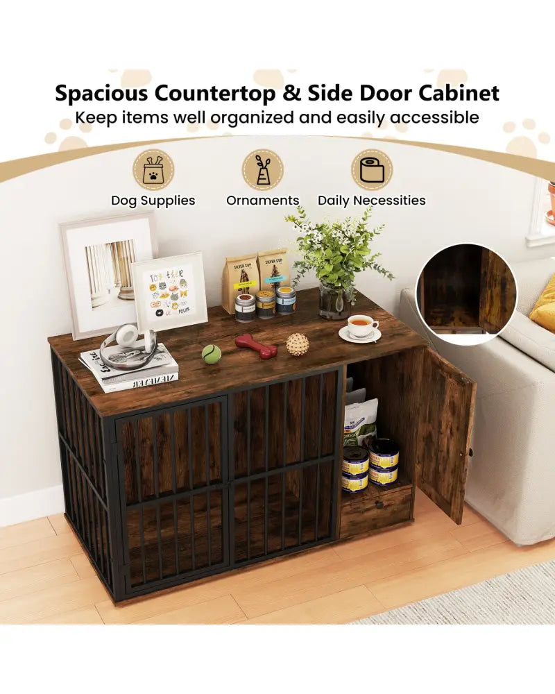 Dog Crate Furniture & Cooling Gel Dog Bed for Small and Medium Dogs - Brown - Dog Kennels