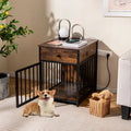 Dog Crate Furniture for Small Dogs Wooden Puppy Kennel with Charging Station-Rustic Brown - Rustic Brown - Dog Kennels